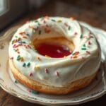 Pastry With Frosting and Jelly Filling in Ring Shape