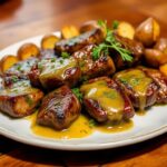 garlic butter steak bites and potatoes