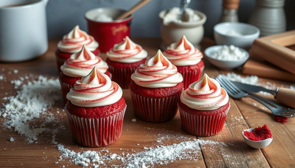 red velvet cupcakes with cream cheese frosting