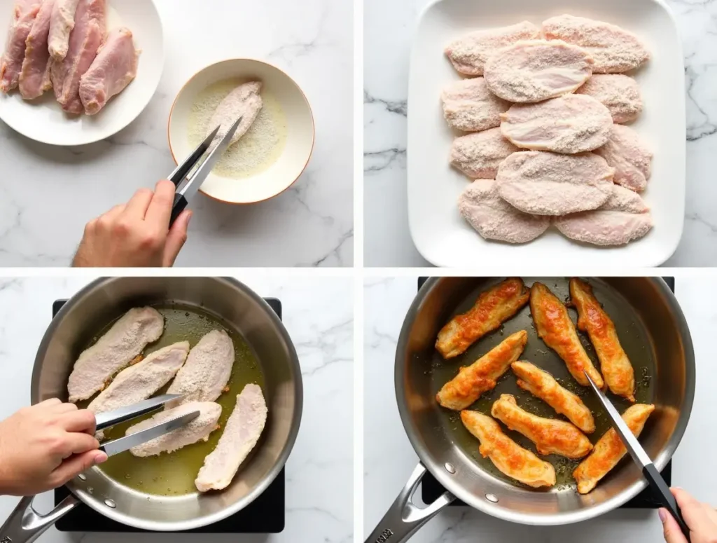 A step-by-step preparation of apple and honey-glazed chicken tenders