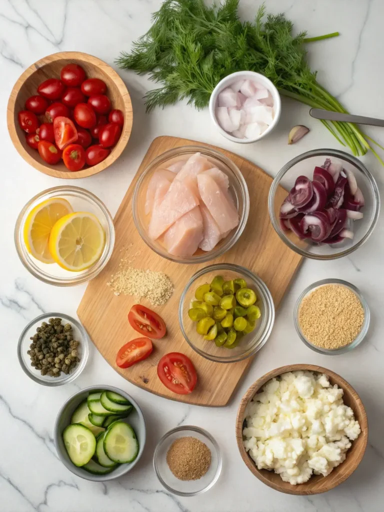 ingredients for Mediterranean Lemon-Dill Chicken Bowls